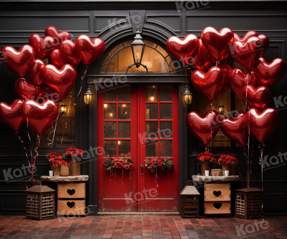 Kate Valentine's Day Balloons Flowers Red Door Backdrop Designed by Chain Photography -UK