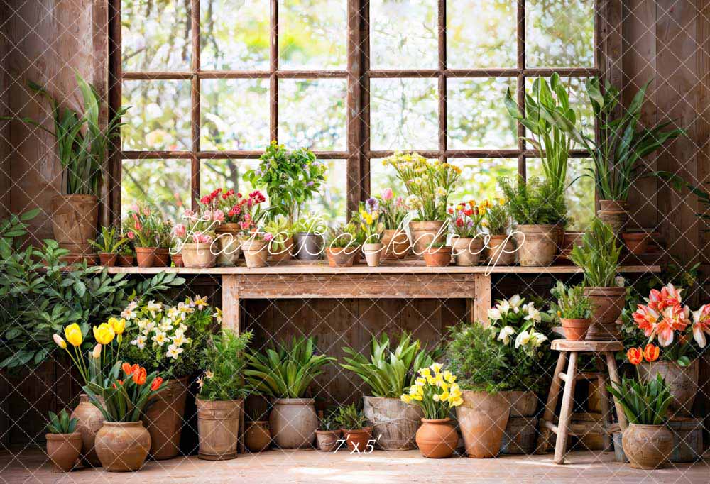 Kate Spring Green Plant Window Room Backdrop Designed by Chain Photography -UK