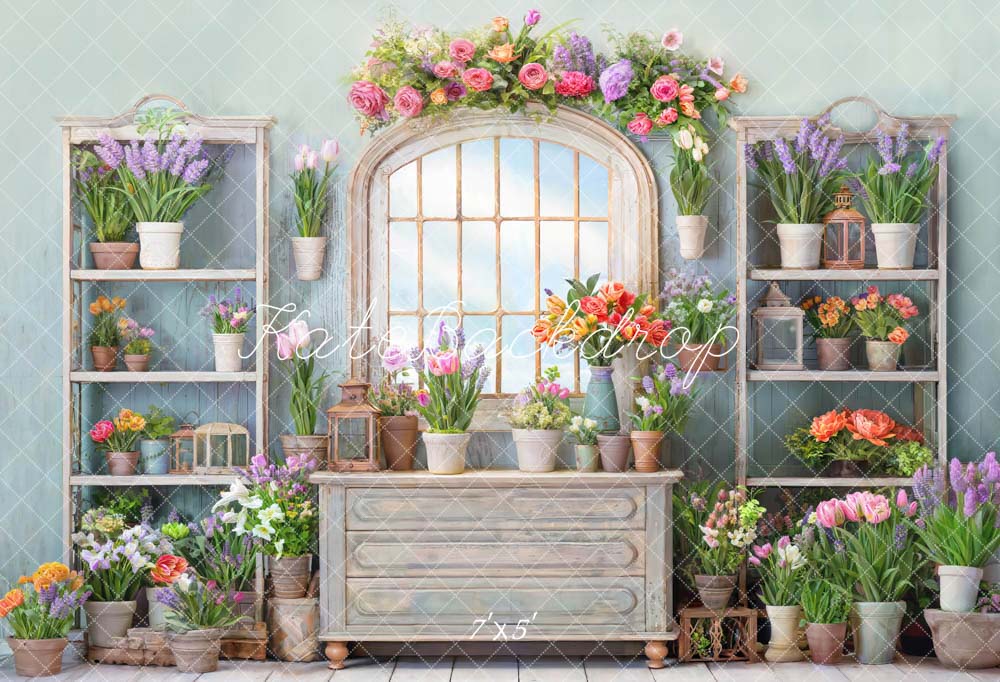 Kate Spring Flowers Potted Window Backdrop Designed by Chain Photography -UK