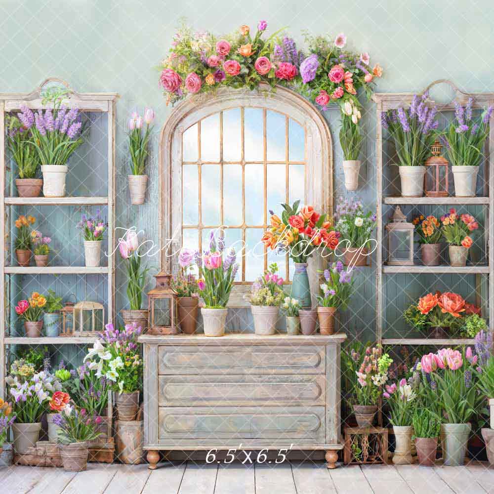 Kate Spring Flowers Potted Window Backdrop Designed by Chain Photography