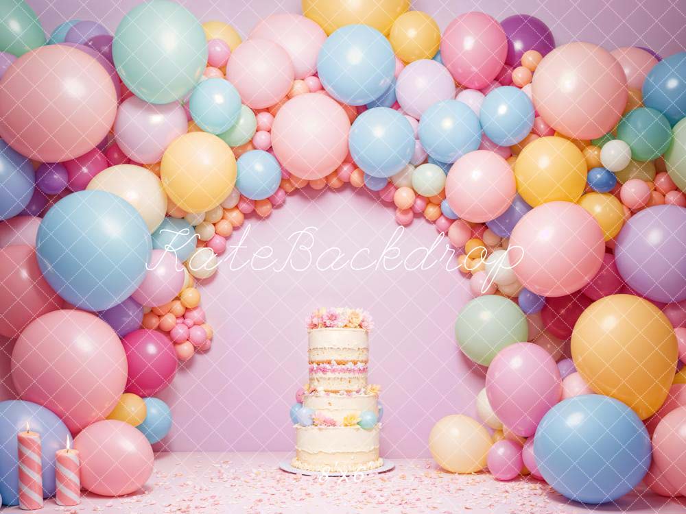 Kate Birhtday Balloon Arch Wall Cake Backdrop Designed by Chain Photography -UK