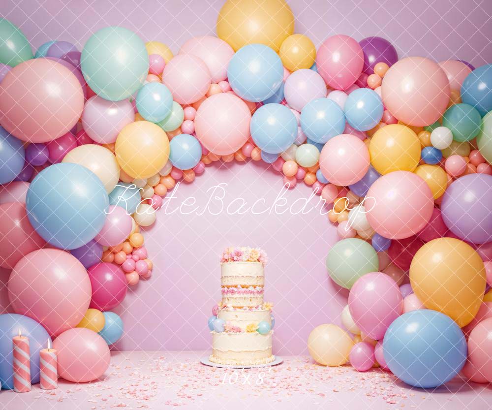 Kate Birhtday Balloon Arch Wall Cake Backdrop Designed by Chain Photography -UK