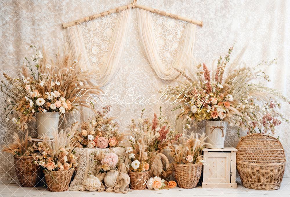 Kate Boho Floral Reed Curtains Backdrop Designed by Emetselch -UK