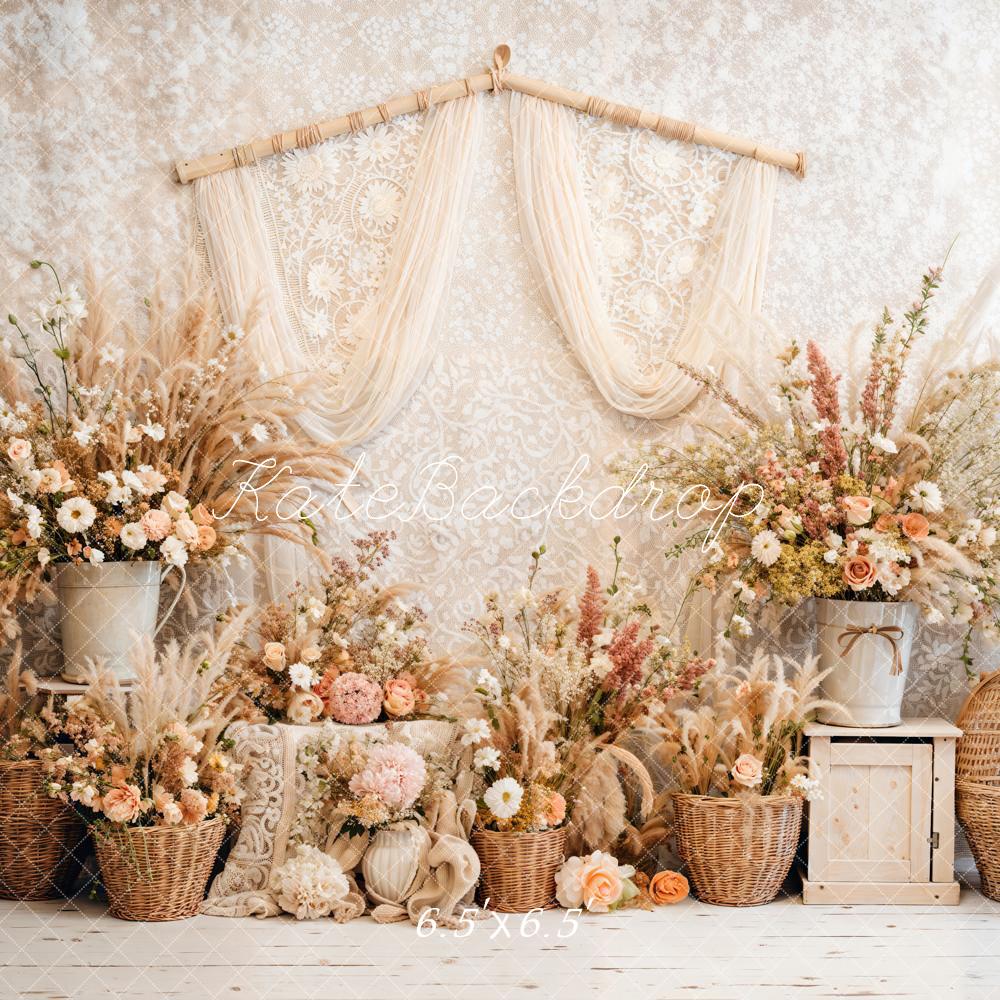 Kate Boho Floral Reed Curtains Backdrop Designed by Emetselch