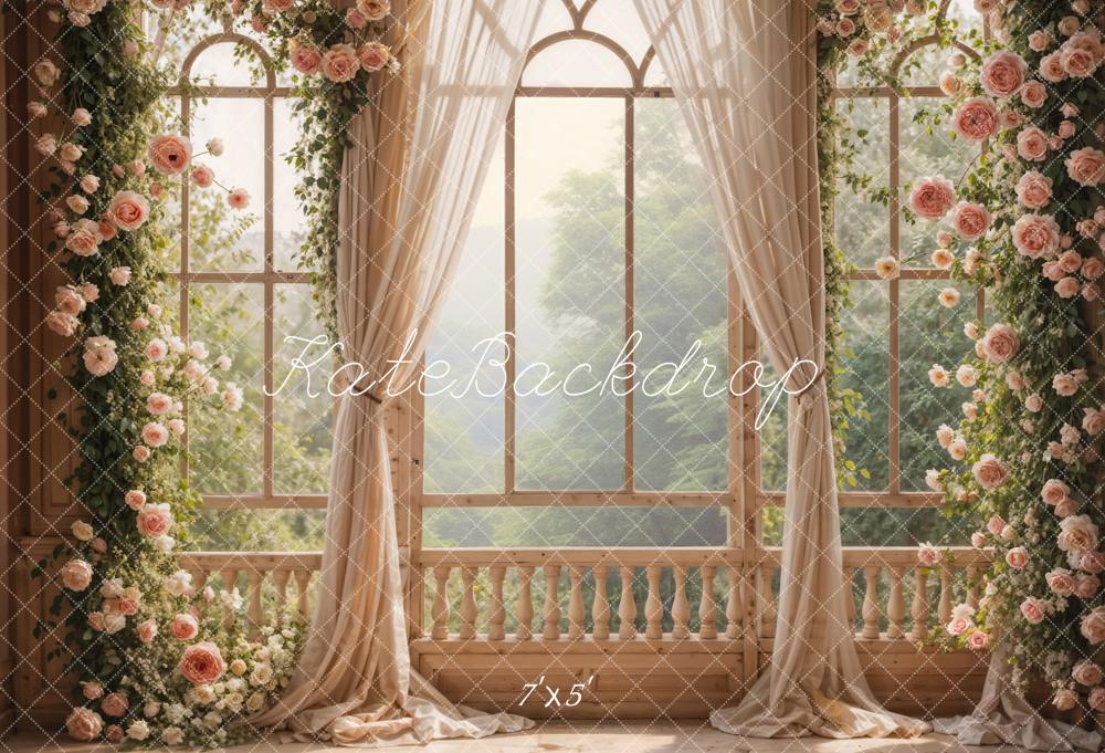 Kate Spring Pink Flowers Window Room Wedding Backdrop Designed by Emetselch