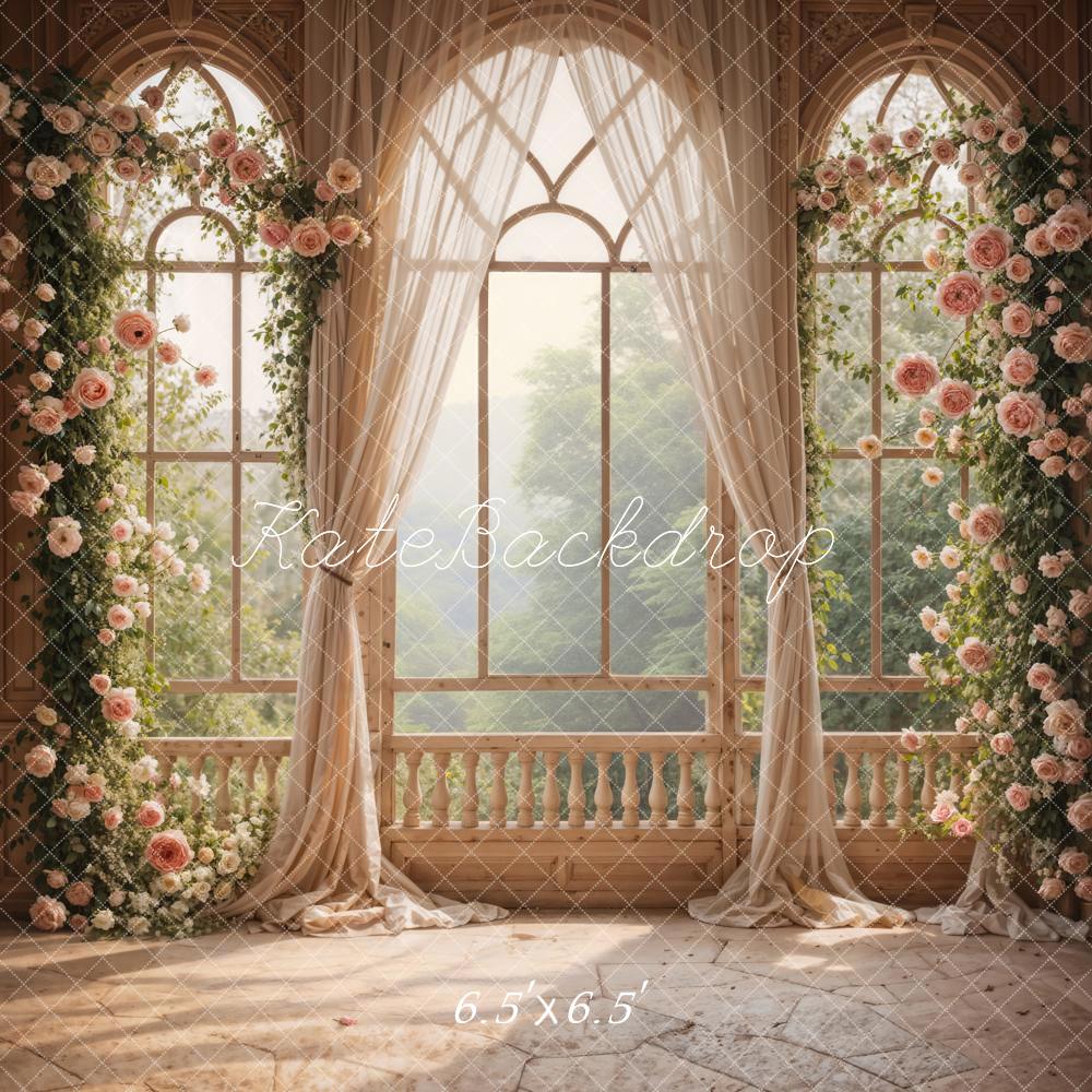 Kate Spring Pink Flowers Window Room Wedding Backdrop Designed by Emetselch -UK
