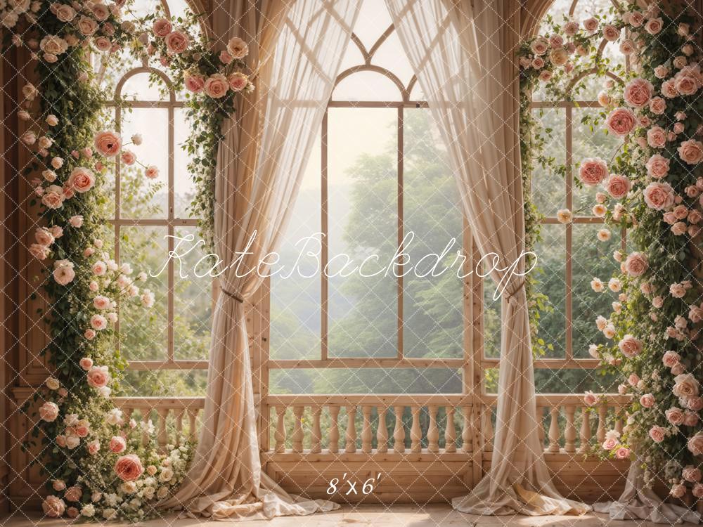 Kate Spring Pink Flowers Window Room Wedding Backdrop Designed by Emetselch -UK