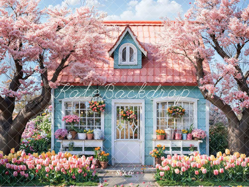 Kate Spring Pink Flowers Tree House Backdrop Designed by Emetselch -UK