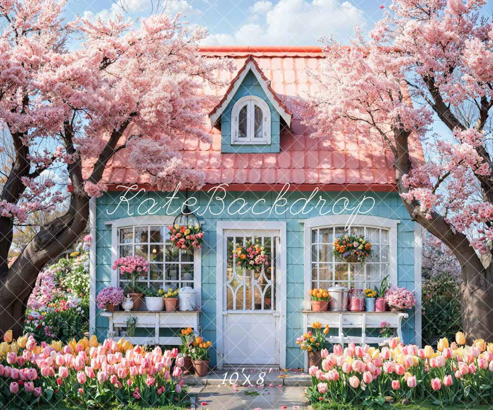 Kate Spring Pink Flowers Tree House Backdrop Designed by Emetselch -UK