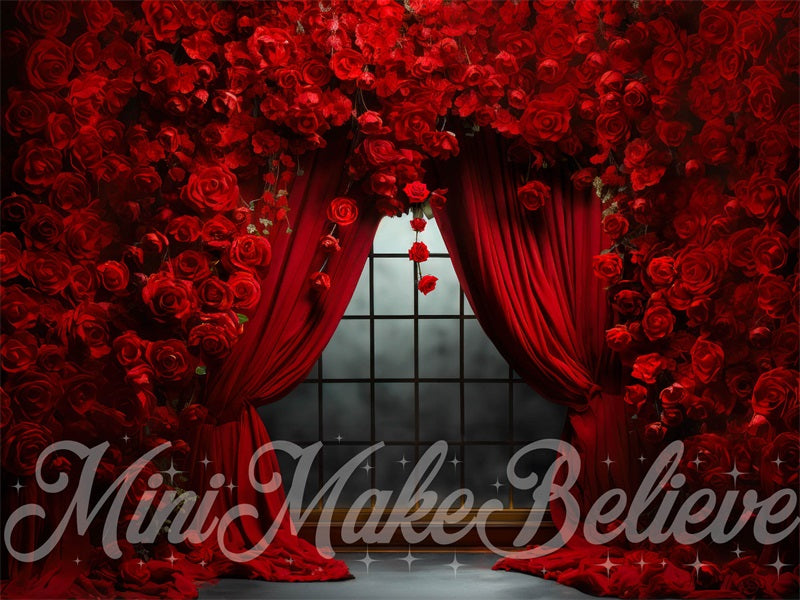 Kate Valentine's Day Rose Curtains Fleece Backdrop Designed by Mini MakeBelieve -UK