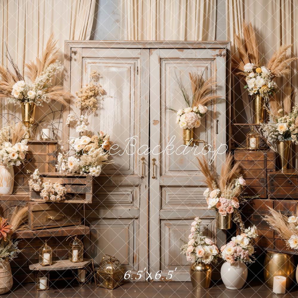 Kate Boho Flowers Reed Wood Door Backdrop Designed by Emetselch -UK
