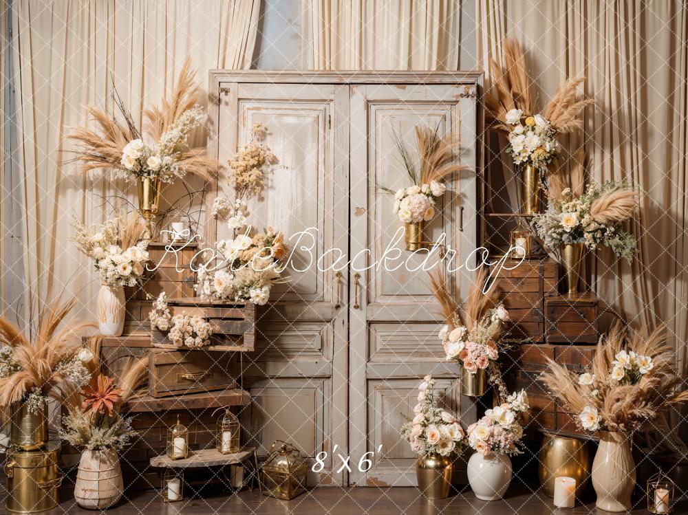 Kate Boho Flowers Reed Wood Door Backdrop Designed by Emetselch -UK