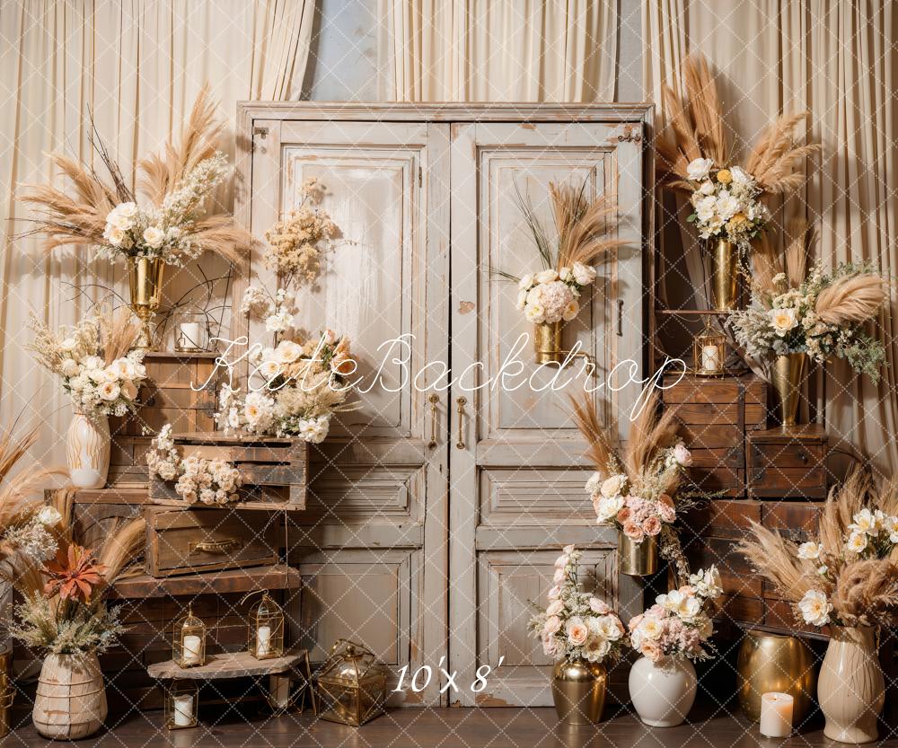 Kate Boho Flowers Reed Wood Door Backdrop Designed by Emetselch