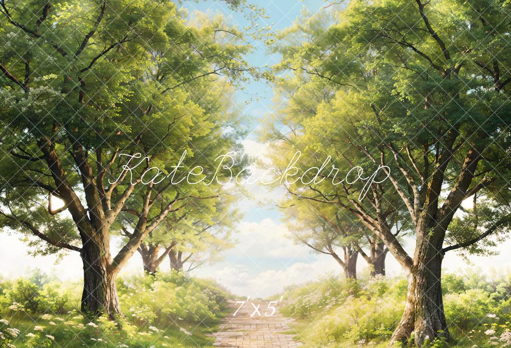 Kate Spring Green Trees Grass Path Backdrop Designed by Chain Photography