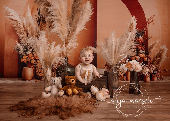 Kate Boho Flowers Orange Arch Backdrop Designed by Emetselch -UK