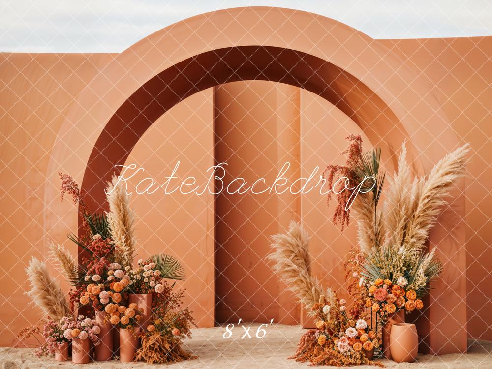 Kate Boho Flowers Orange Arch Backdrop Designed by Emetselch -UK