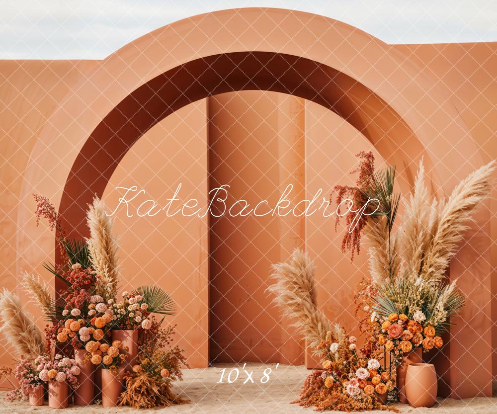 Kate Boho Flowers Orange Arch Backdrop Designed by Emetselch -UK