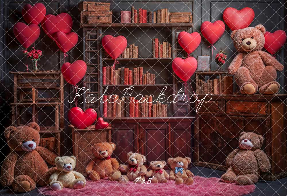 Kate Valentine's Day Love Balloon Book Bear Backdrop Designed by Emetselch -UK