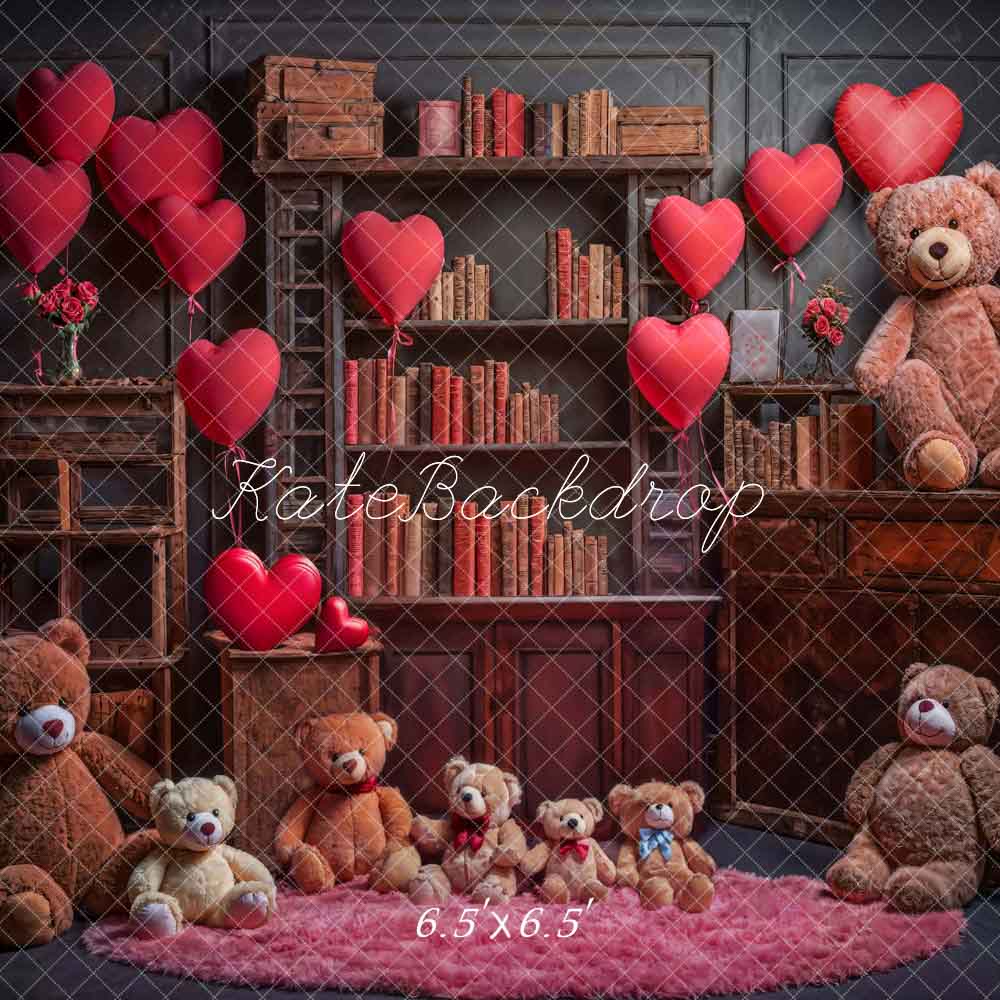 Kate Valentine's Day Love Balloon Book Bear Backdrop Designed by Emetselch -UK