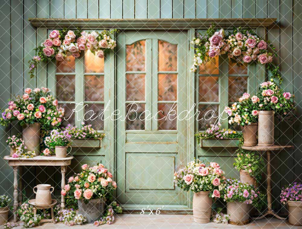 Lightning Deals Kate Spring Flowers Green Wooden Door Backdrop Designed by Emetselch -UK