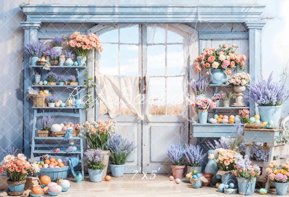 Kate Blue Easter Flowers Door Backdrop Designed by Chain Photography -UK
