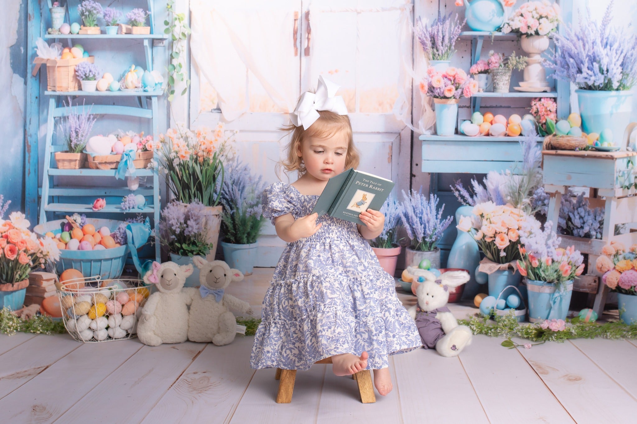 Kate Blue Easter Flowers Door Backdrop Designed by Chain Photography -UK