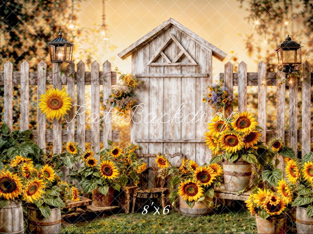 Kate Summer Sunflower Wood Fence Backdrop Designed by Chain Photography -UK