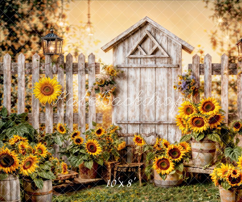 Kate Summer Sunflower Wood Fence Backdrop Designed by Chain Photography -UK