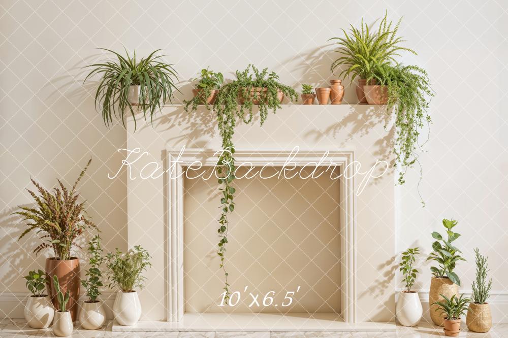 Kate White Fireplace With Spring Greenery Backdrop Designed by Emetselch -UK