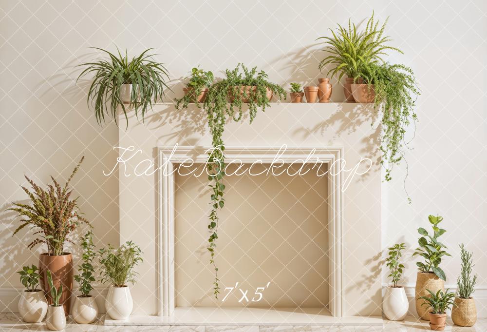 Kate White Fireplace With Spring Greenery Backdrop Designed by Emetselch -UK