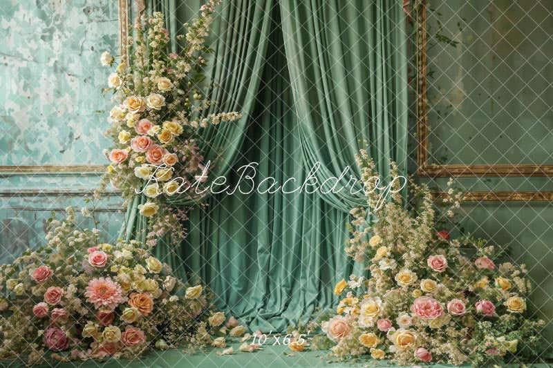 Kate Spring Flowers Green Curtain Wall Backdrop Designed by Emetselch -UK
