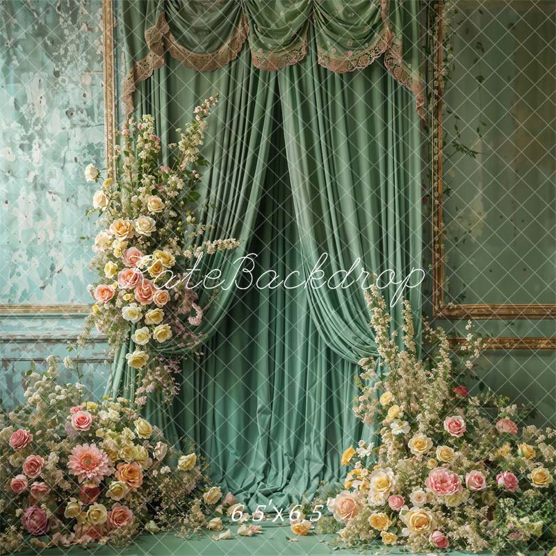 Kate Spring Flowers Green Curtain Wall Backdrop Designed by Emetselch -UK