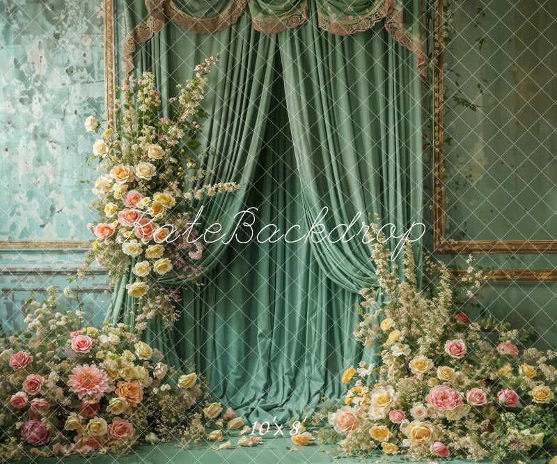 Kate Spring Flowers Green Curtain Wall Backdrop Designed by Emetselch -UK