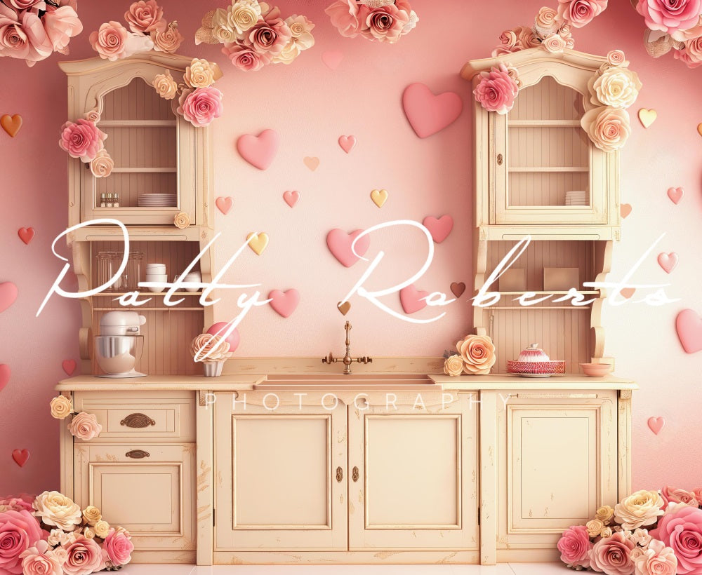 Kate Valentines Heart Kitchen Backdrop Designed by Patty Robert -UK