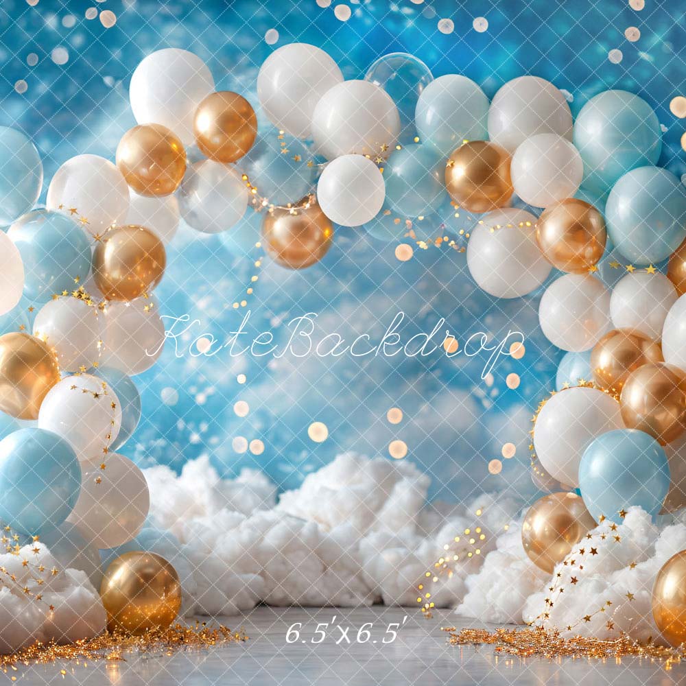 Kate White Blue Gold Balloon Backdrop Designed by Emetselch -UK