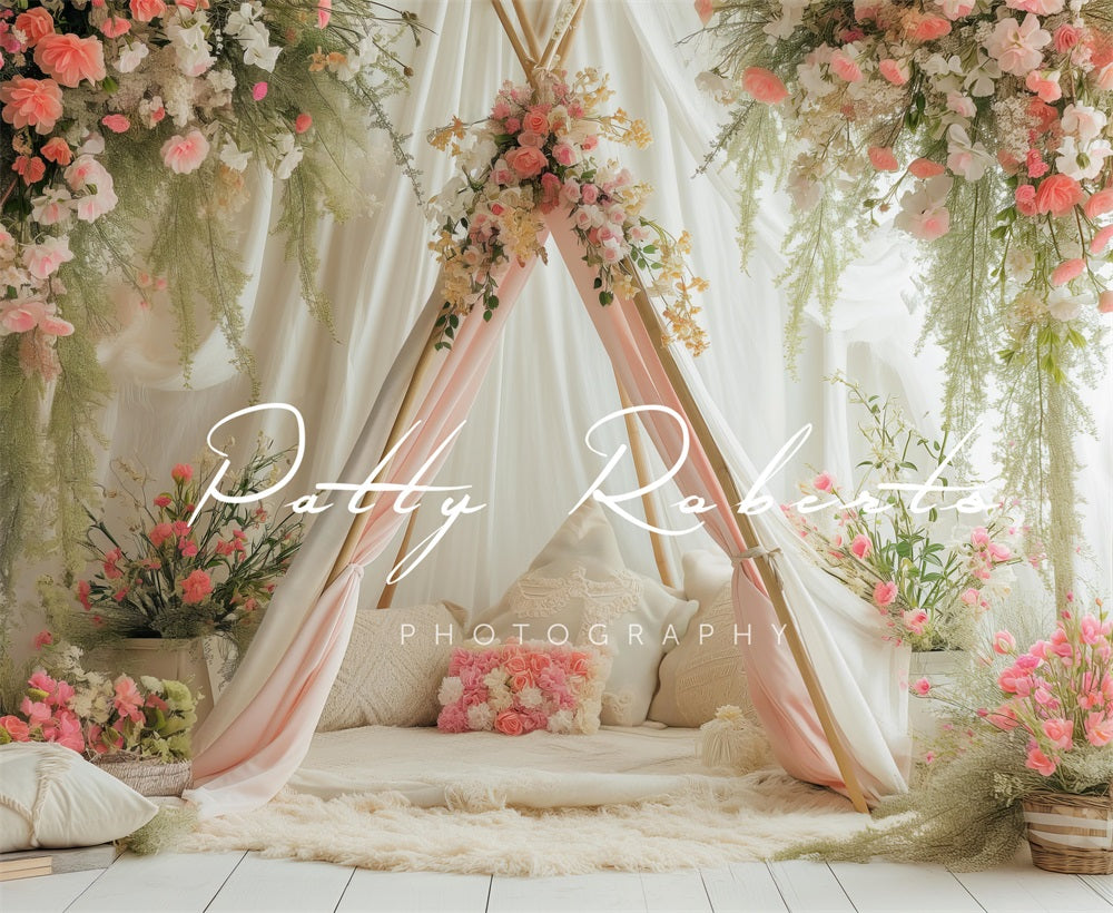 Kate White Spring Teepee with Flowers Backdrop Designed by Patty Robert -UK