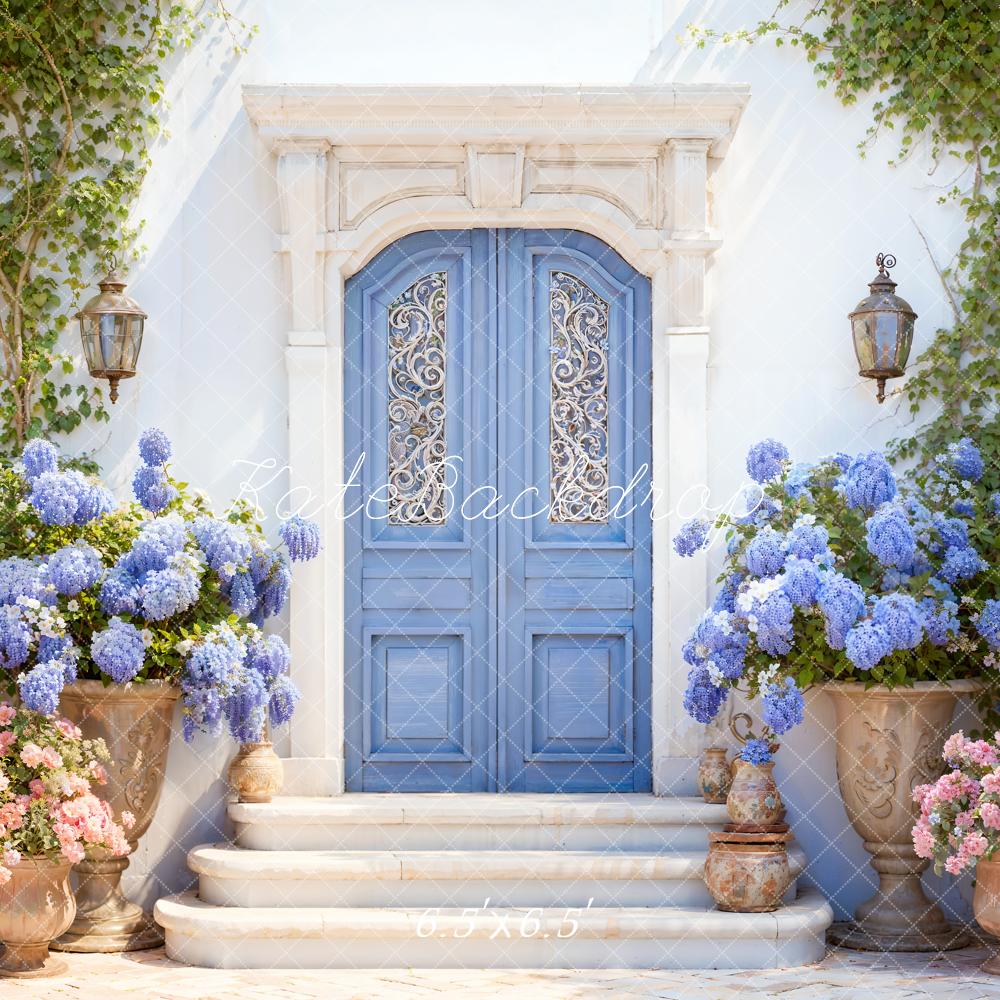 Kate Spring Flowers Blue Door Backdrop Designed by Emetselch -UK