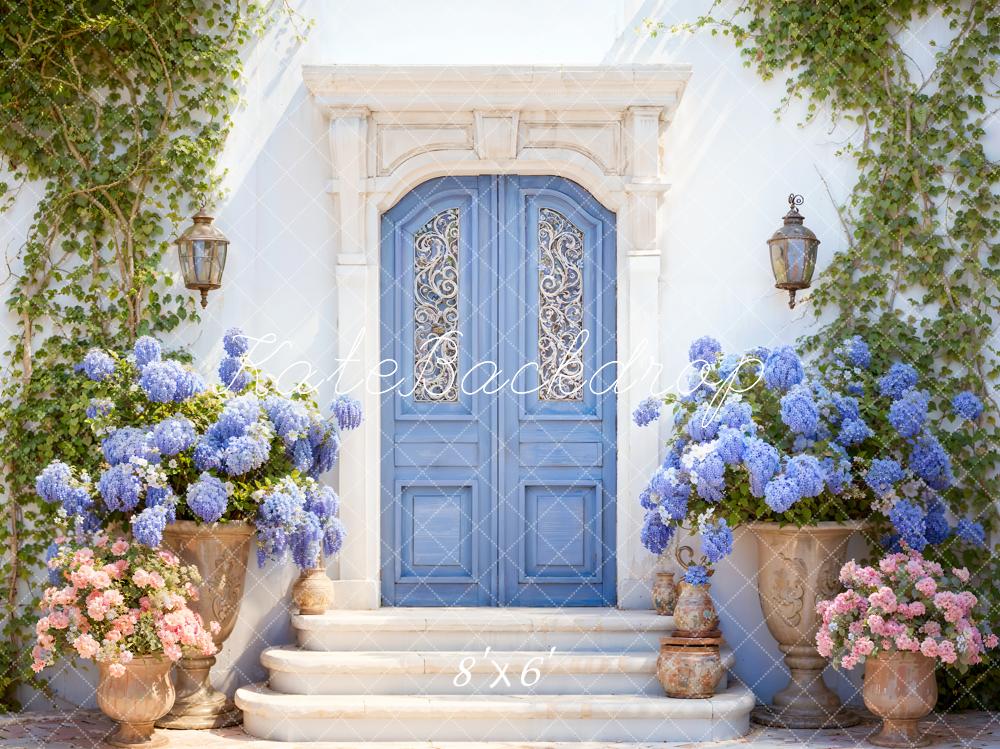 Kate Spring Flowers Blue Door Backdrop Designed by Emetselch -UK