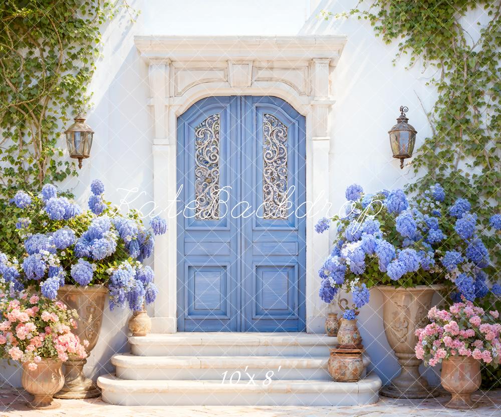 Kate Spring Flowers Blue Door Backdrop Designed by Emetselch -UK