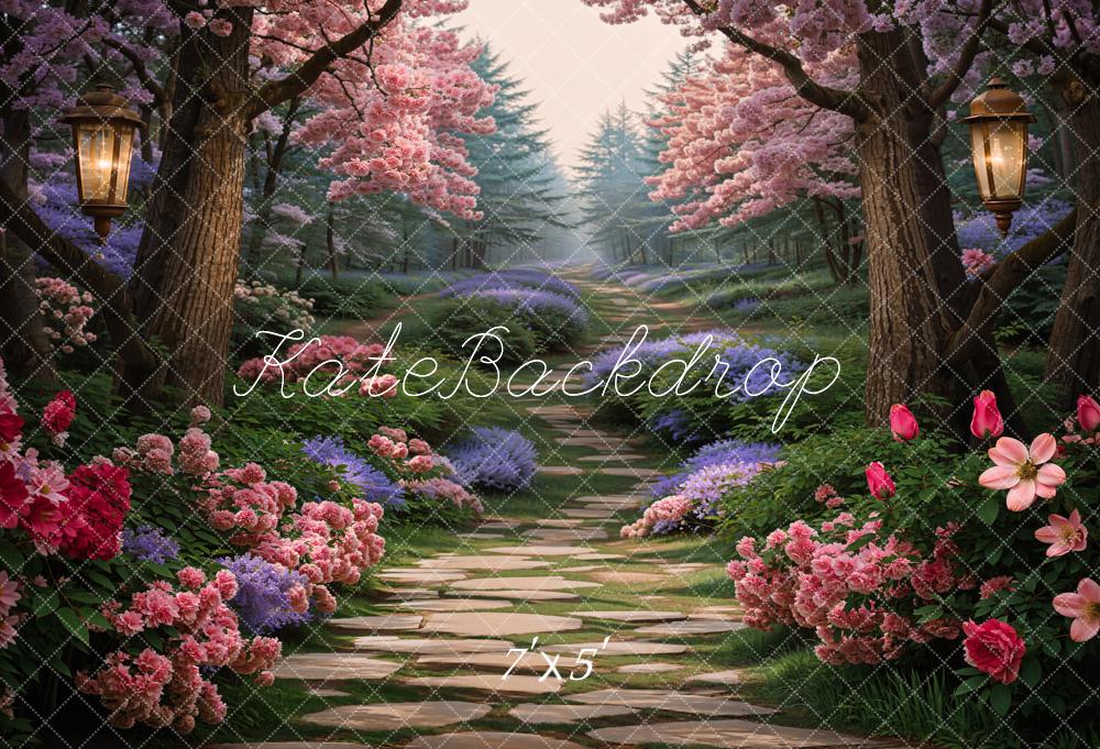 Kate Spring Flowers Forest Path Backdrop Designed by Chain Photography -UK