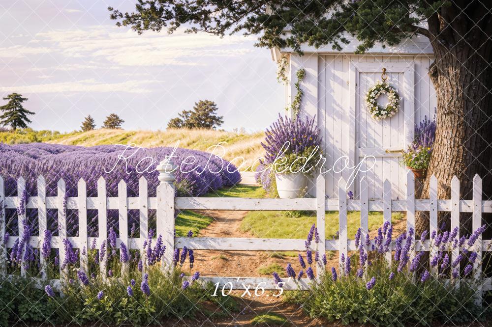 Kate Spring Lavender Fence Path Backdrop Designed by Emetselch -UK
