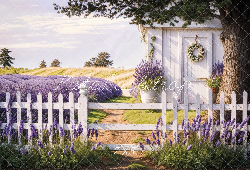 Kate Spring Lavender Fence Path Backdrop Designed by Emetselch -UK
