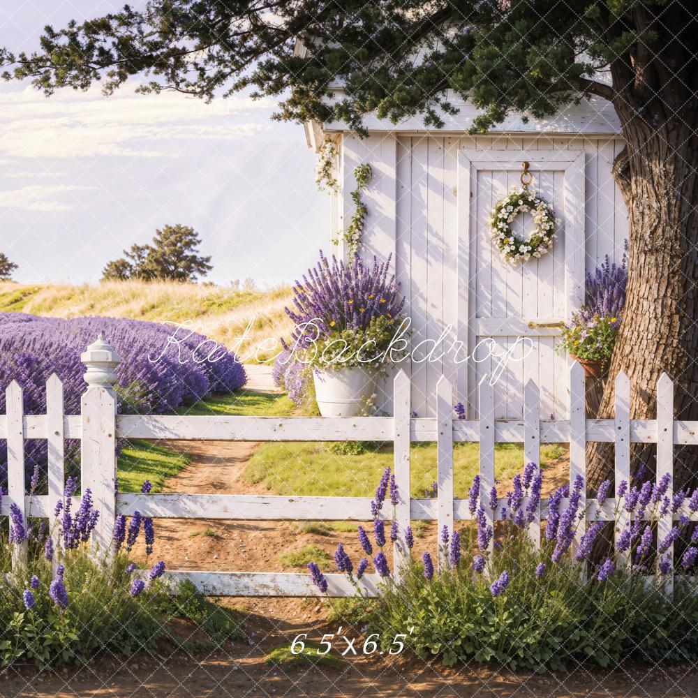 Kate Spring Lavender Fence Path Backdrop Designed by Emetselch -UK