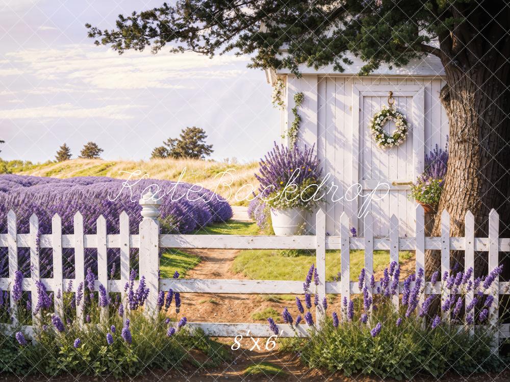 Kate Spring Lavender Fence Path Backdrop Designed by Emetselch -UK