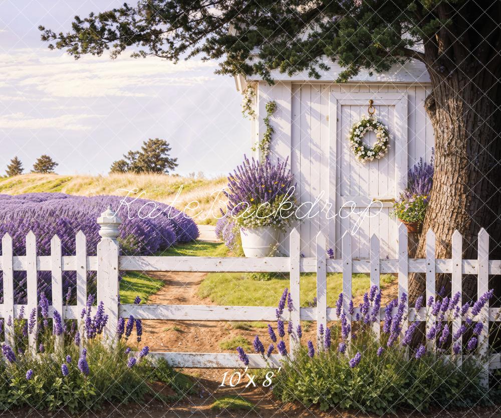 Kate Spring Lavender Fence Path Backdrop Designed by Emetselch -UK