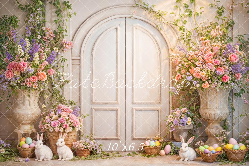 Kate Easter Flowers Bunny White Door Backdrop Designed by Emetselch -UK