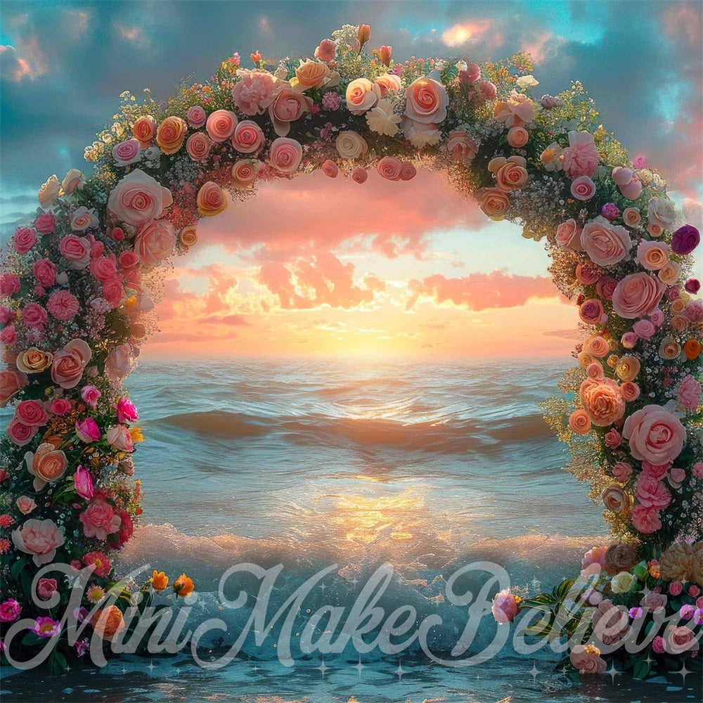 Kate Sunset Flower Arch Ocean Backdrop Designed by Mini MakeBelieve -UK