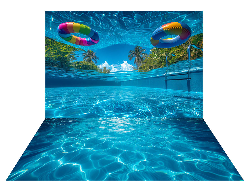 Kate Summer Pool Underwater Backdrop+Blue Water Pool Rubber Floor Mat -UK