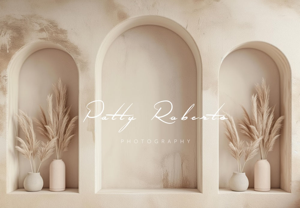 Kate Boho Beige Reed Arched Wall Backdrop Designed by Patty Robert -UK