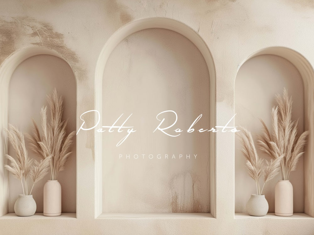 Kate Boho Beige Reed Arched Wall Backdrop Designed by Patty Robert -UK